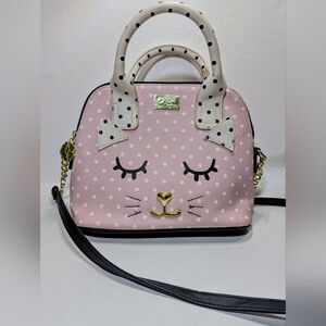 Luv Betsey Kitty Cat Satchel Pink & White Polka Dot Novelty Purse